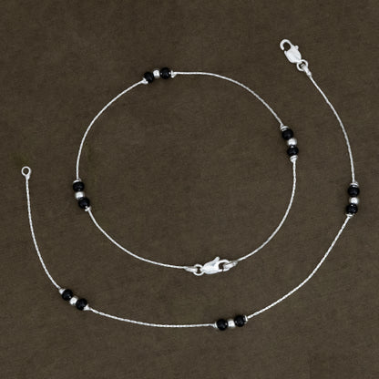 Lightweight Black Beaded Silver Anklet
