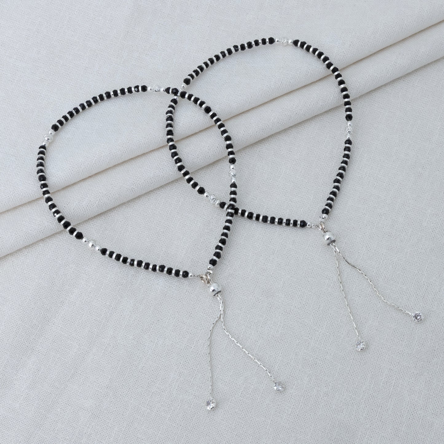 Silver Black Bead Anklet with Clasp