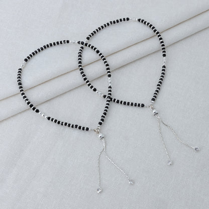 Silver Black Bead Anklet with Clasp