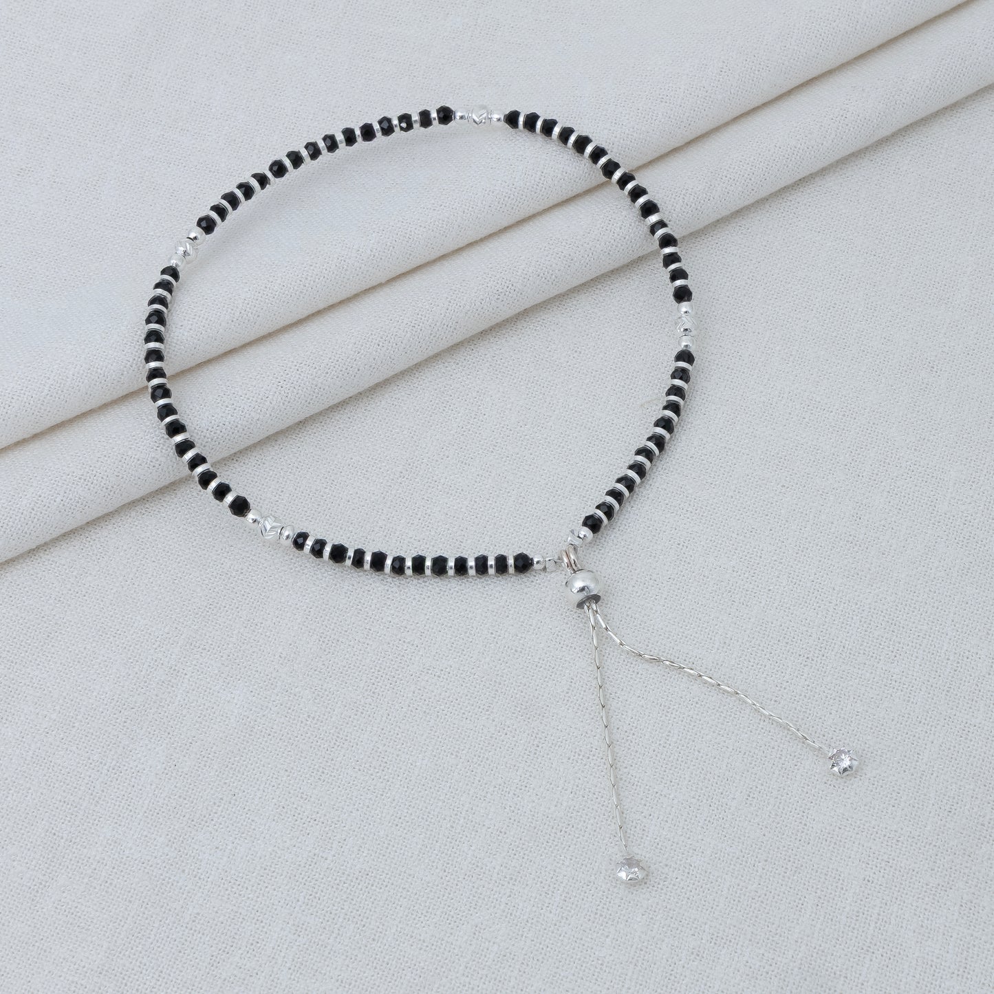 Silver Black Bead Anklet with Clasp