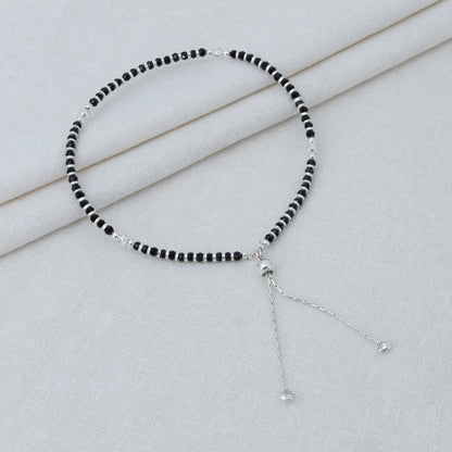 Silver Black Bead Anklet with Clasp