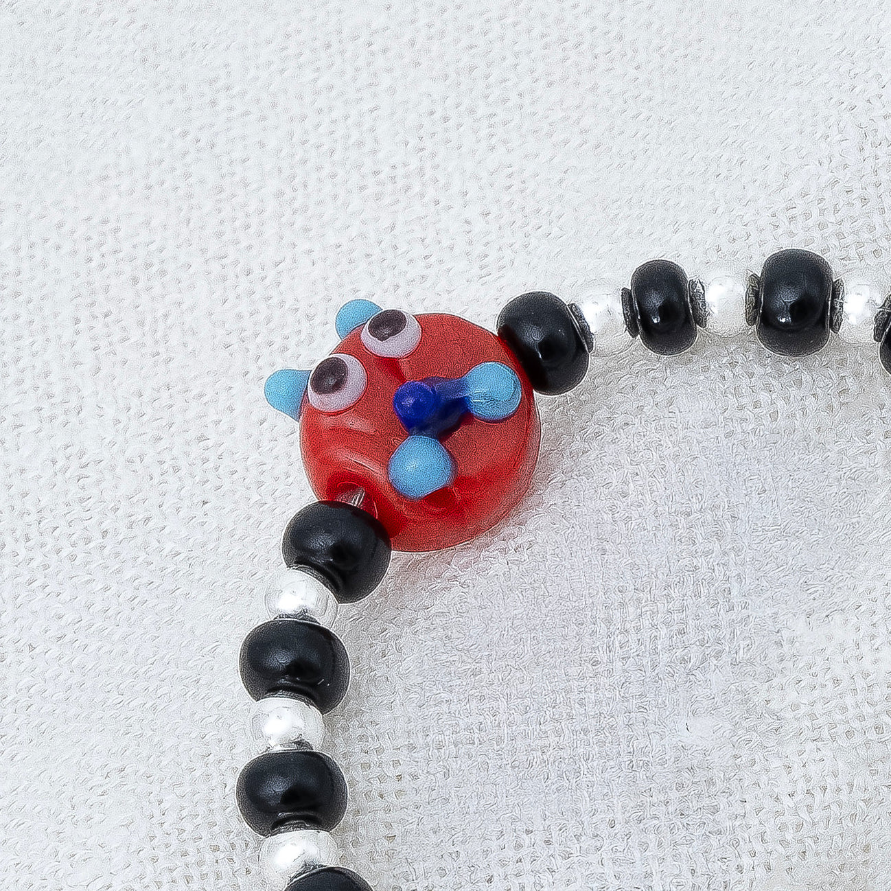 Red Playful Silver & Black Beaded baby Bracelet