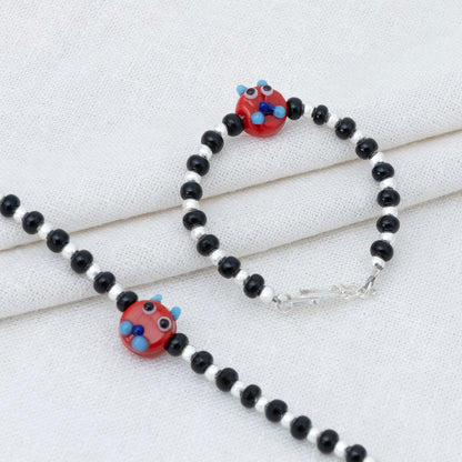 Red Playful Silver & Black Beaded baby Bracelet