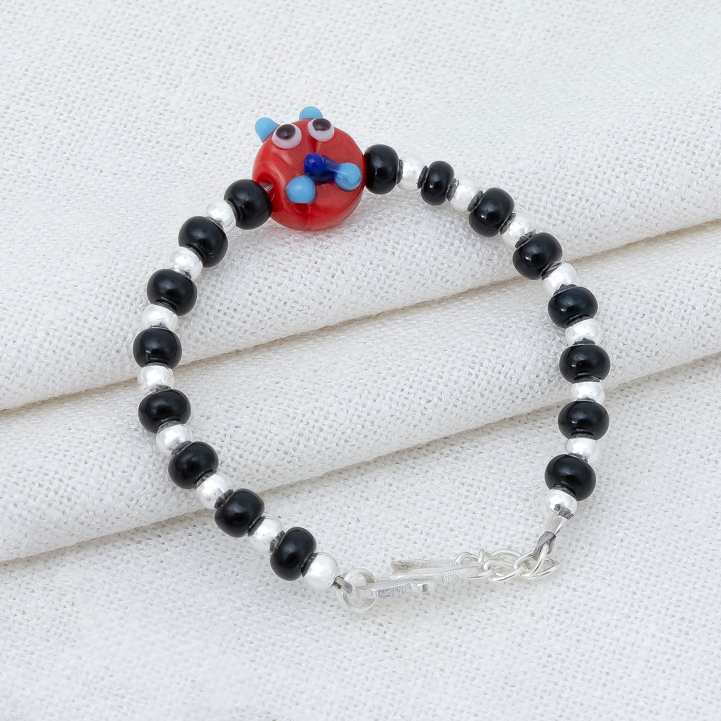 Red Playful Silver & Black Beaded baby Bracelet