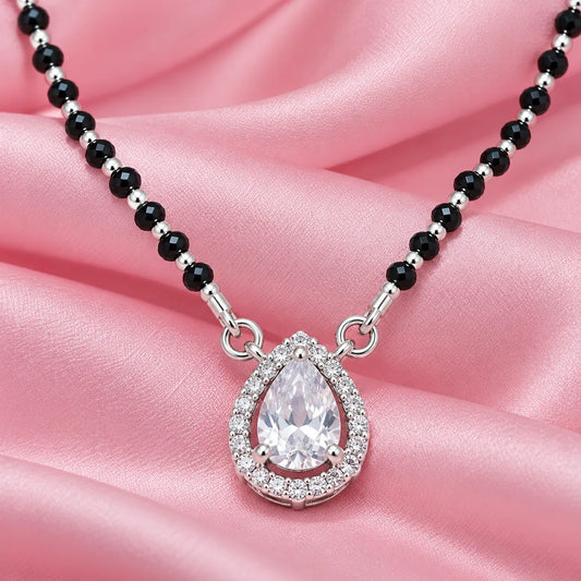 Elegant Black Bead Mangalsutra with Teardrop Gemstone Pendant
