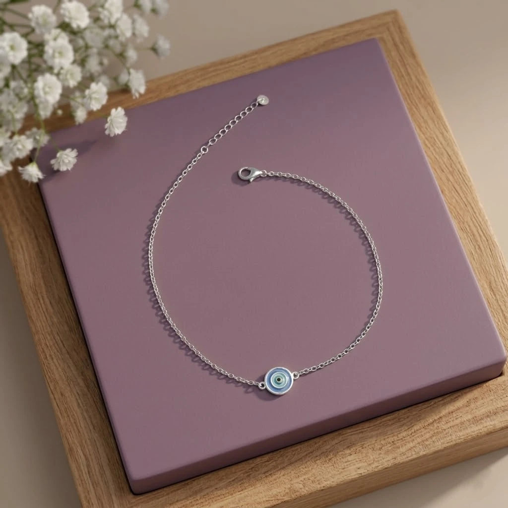 Nazar Suraksha Evil Eye Silver Anklet Pair
