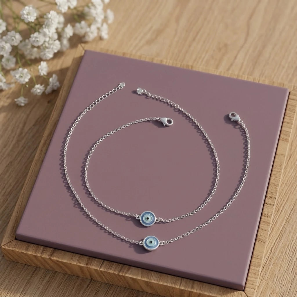 Nazar Suraksha Evil Eye Silver Anklet Pair