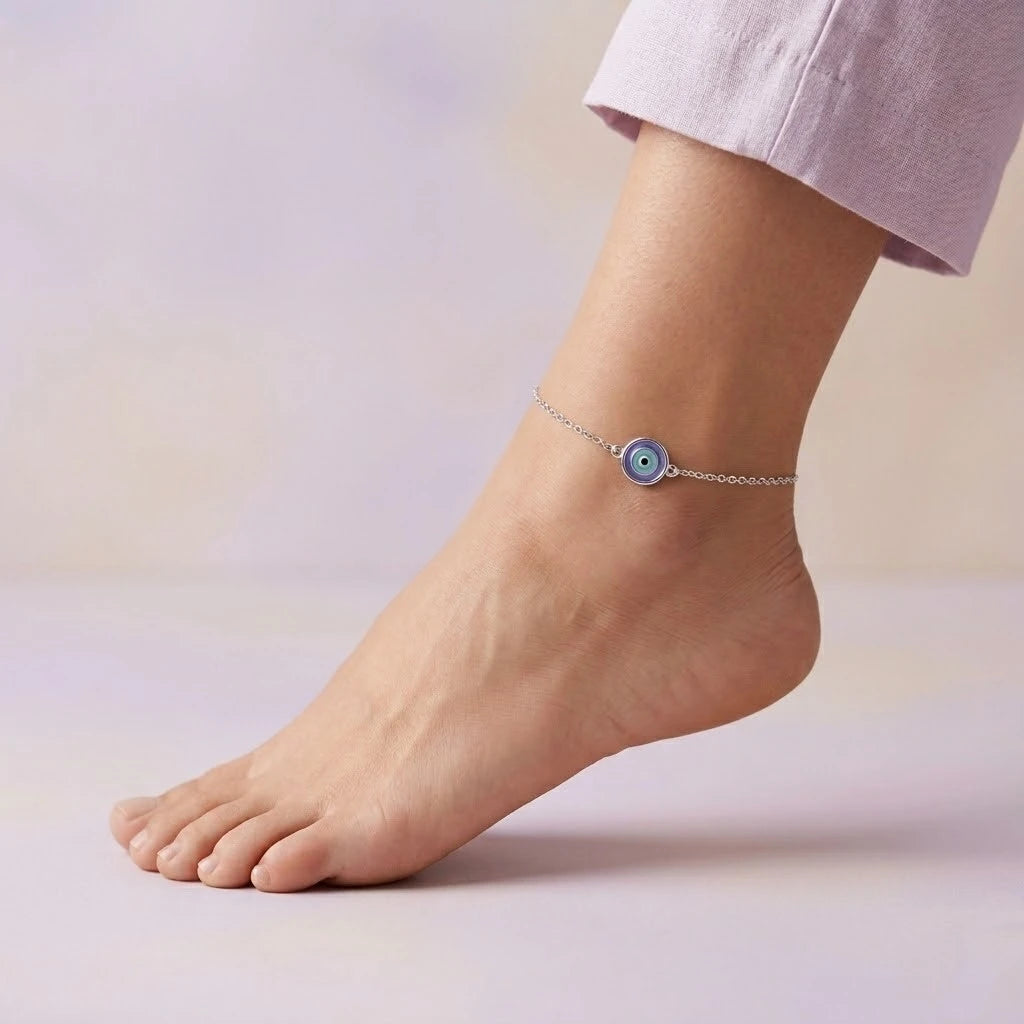 Nazar Suraksha Evil Eye Silver Anklet Pair
