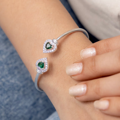 Elegant Silver Heart Ruby Stone Openable Bangle for Women