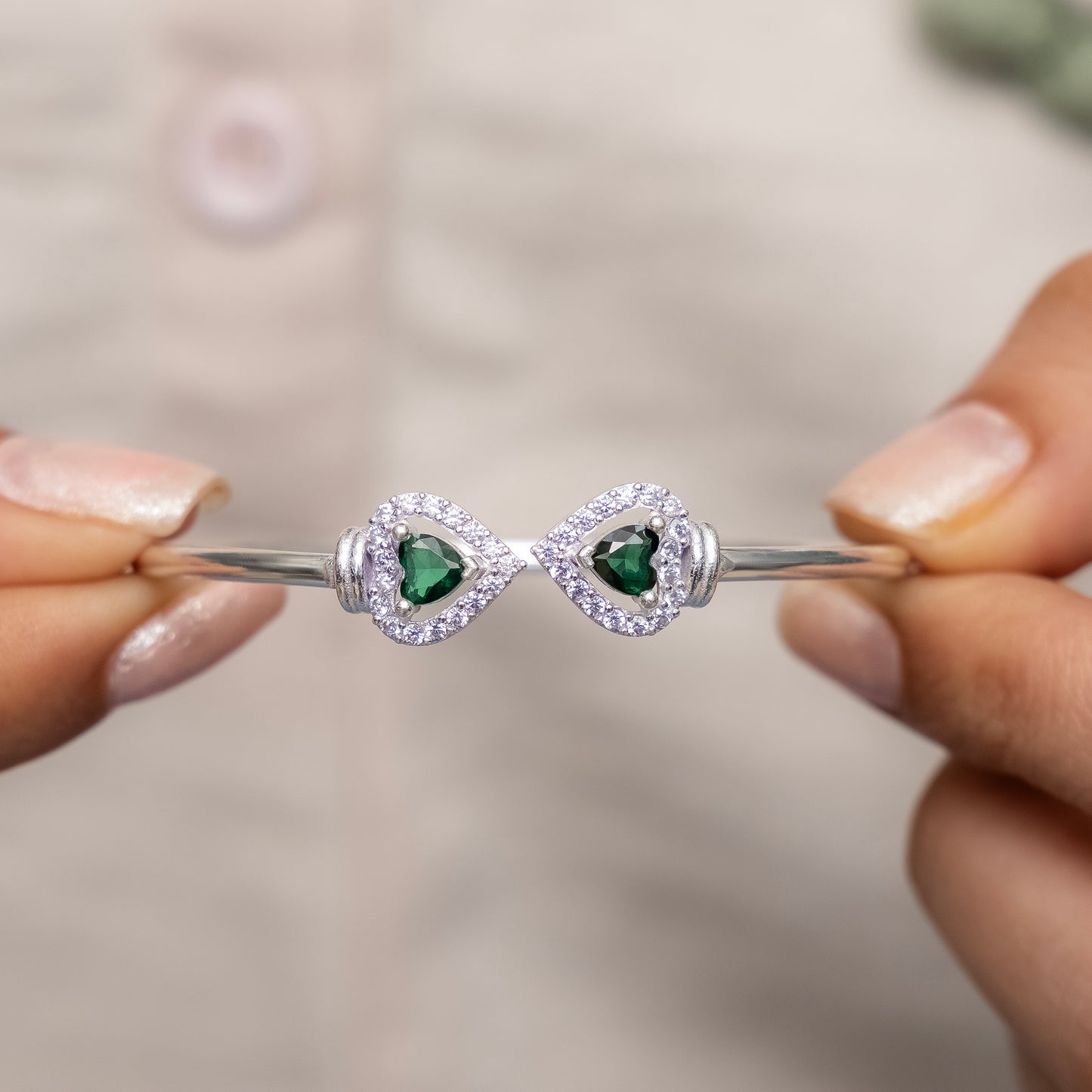 Elegant Silver Heart Ruby Stone Openable Bangle for Women