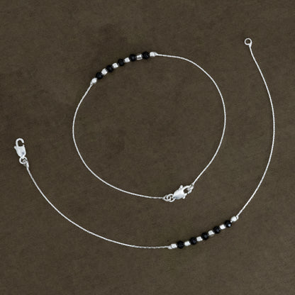 Black & Silver Beads Silver Anklet