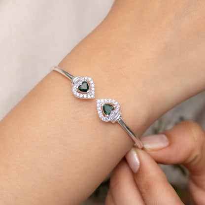 Elegant Silver Heart Ruby Stone Openable Bangle for Women