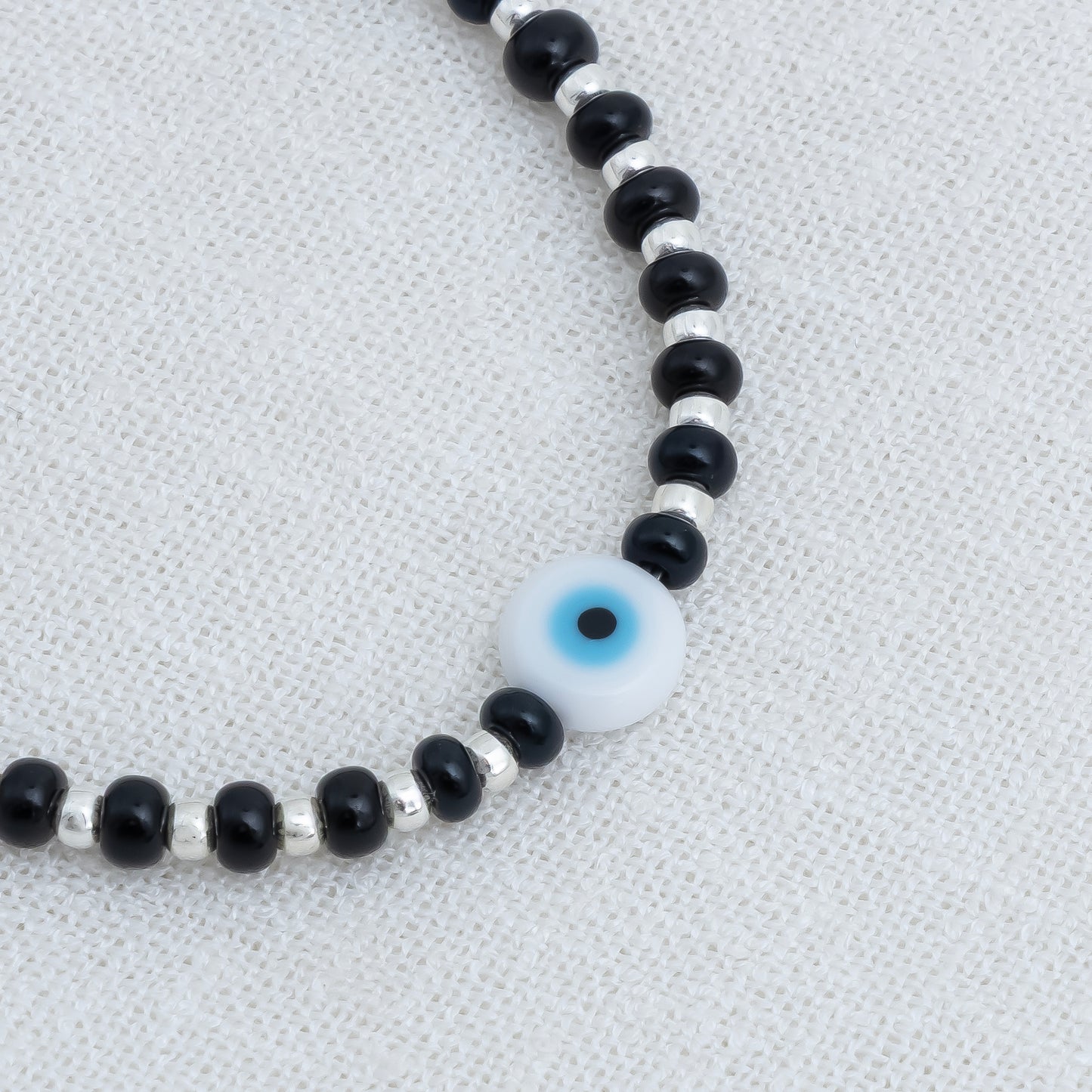 Adjustable Black Beads Silver Chain Bracelet