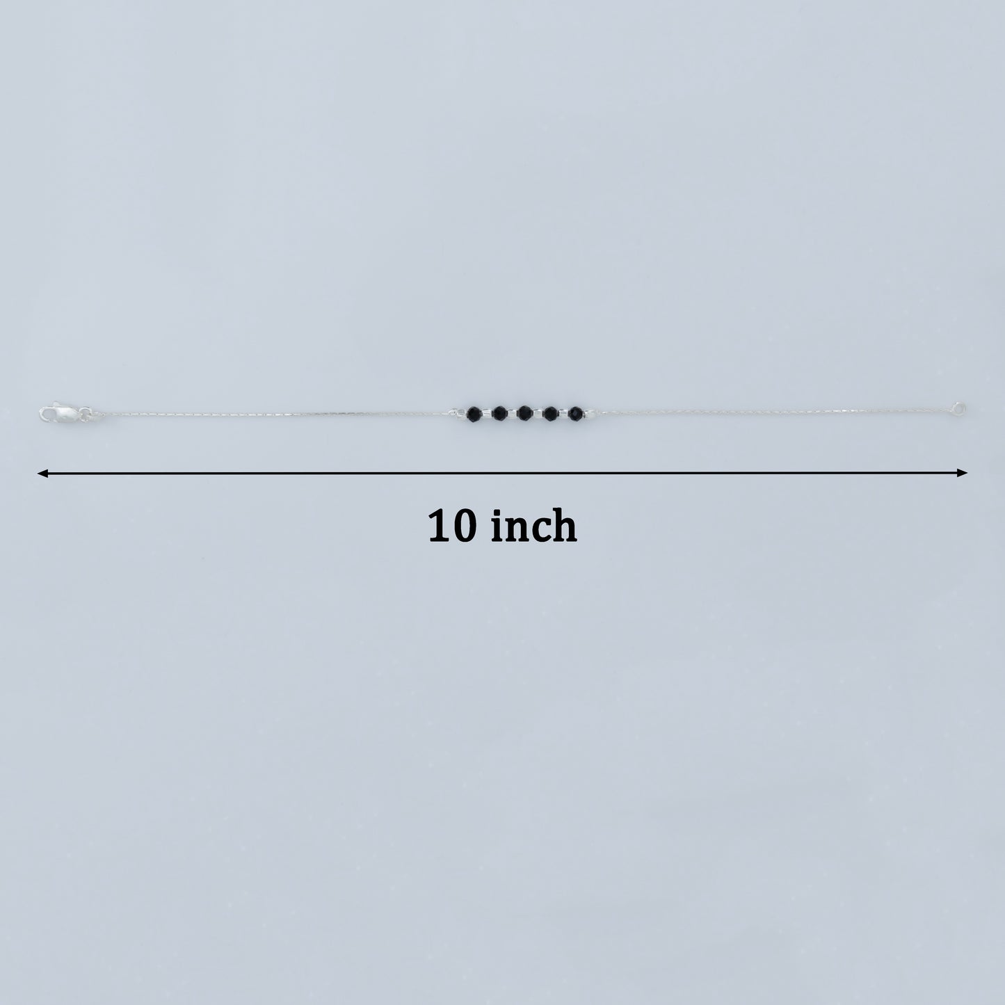 Black & Silver Beads Silver Anklet