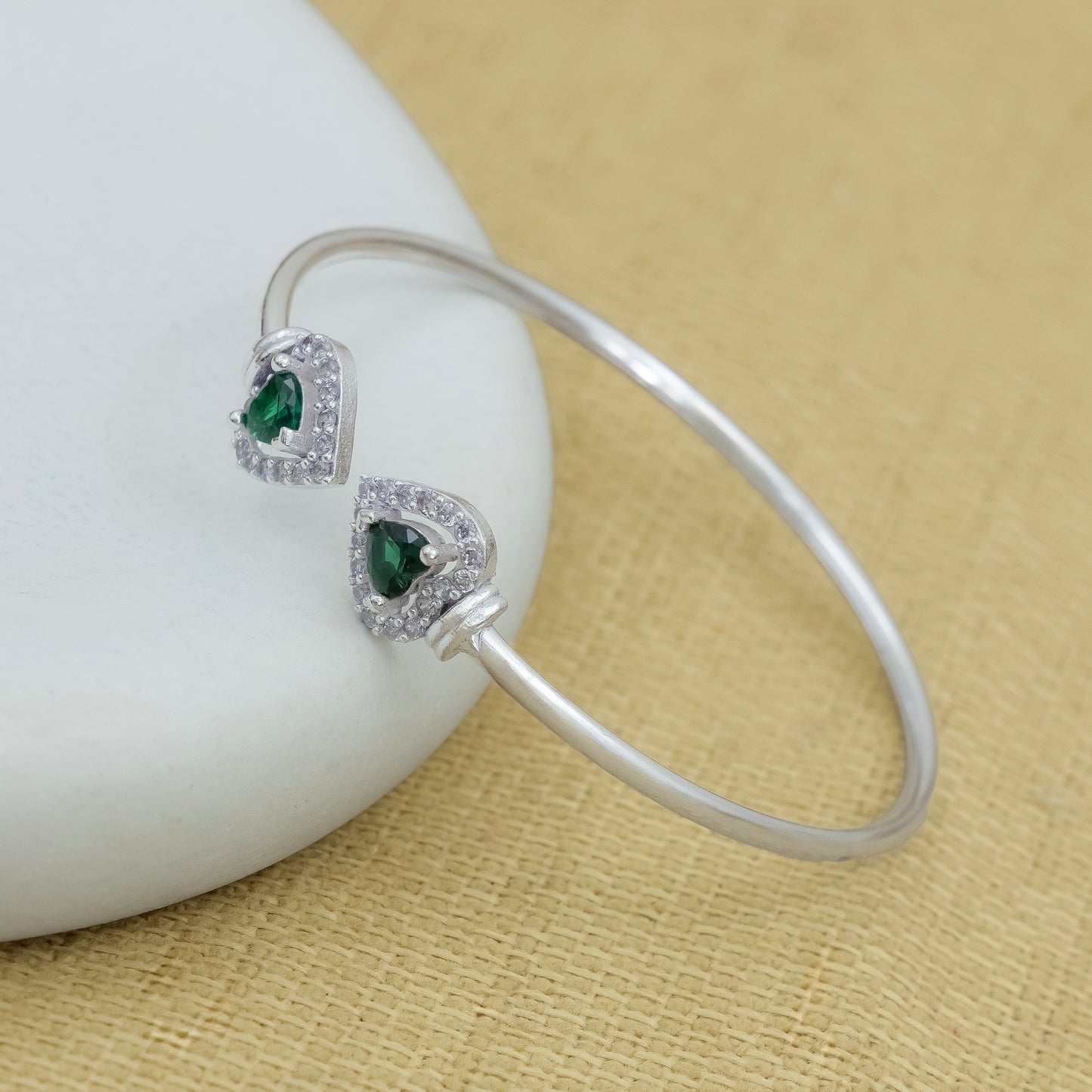 Elegant Silver Heart Ruby Stone Openable Bangle for Women