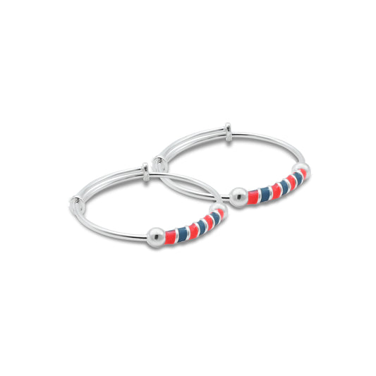 Sterling Silver Traditional Colorful Design Kada - Elegant and Vibrant Bracelet