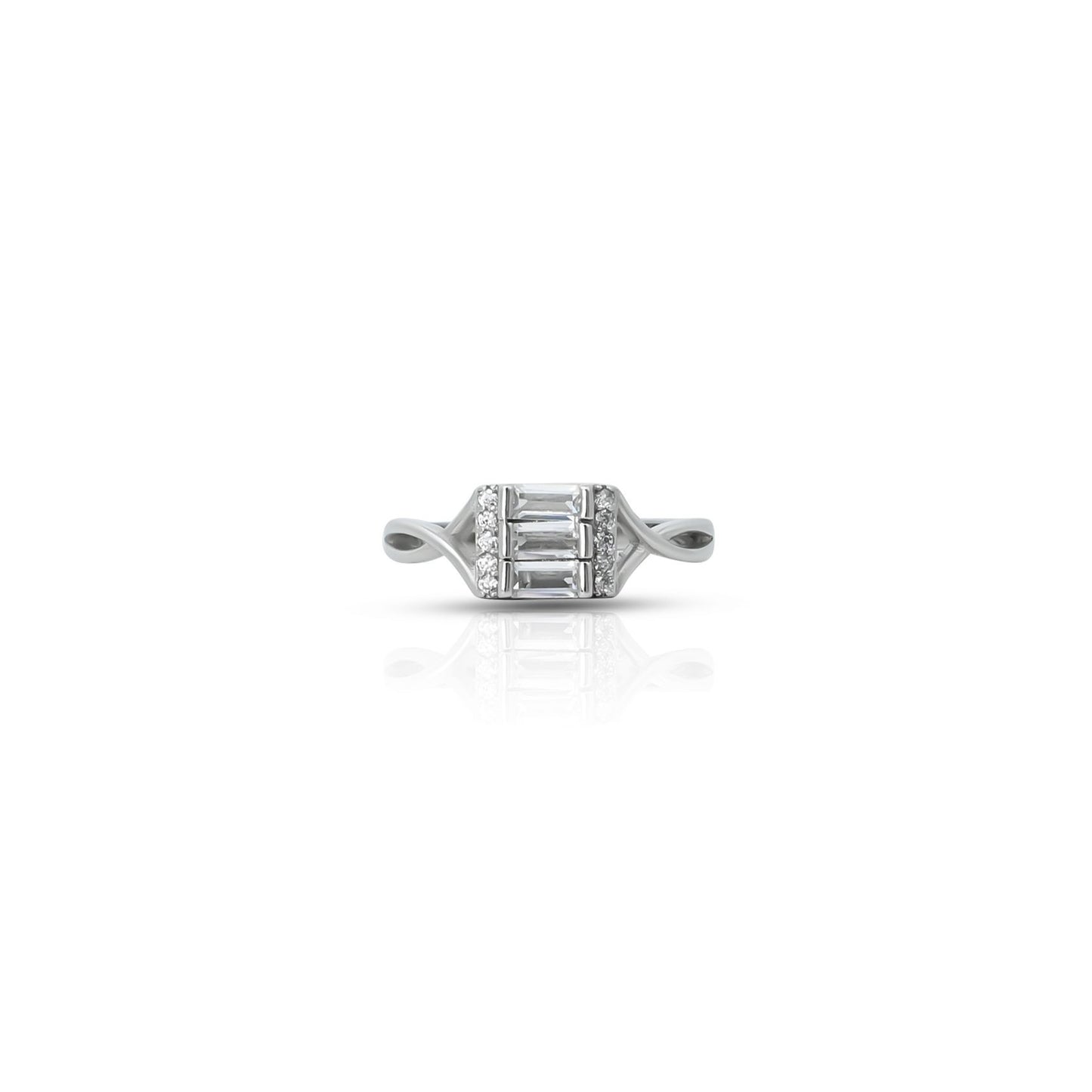 Sterling silver ring with three rectangle CZ stones.