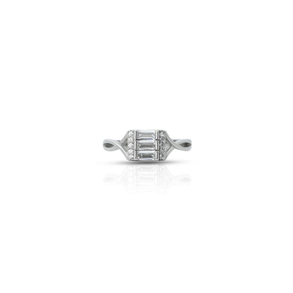 Sterling silver ring with three rectangle CZ stones.