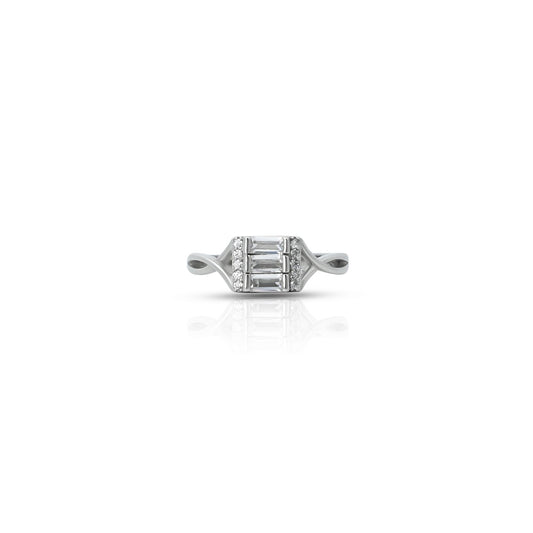 Sterling silver ring with three rectangle CZ stones.