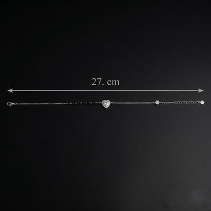 Black Bead Heart Silver Anklet Set