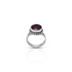 Elegant Sterling Silver Flower Design Ring Featuring a Maroon Stone