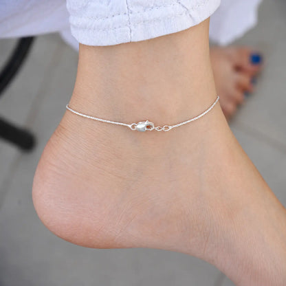 Twilight Bead Anklet Pure Silver Chain with Spherical Beads