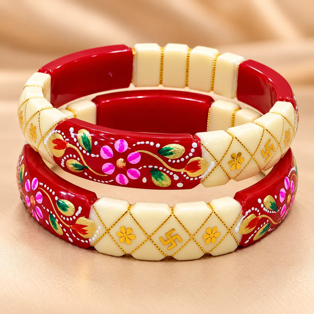 Red & Cream Traditional Floral Designer Bangles
