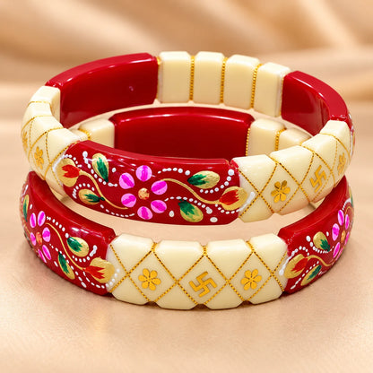 Red & Cream Traditional Floral Designer Bangles