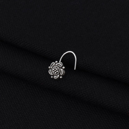 Silver Oxidised Flower Design Nosepin