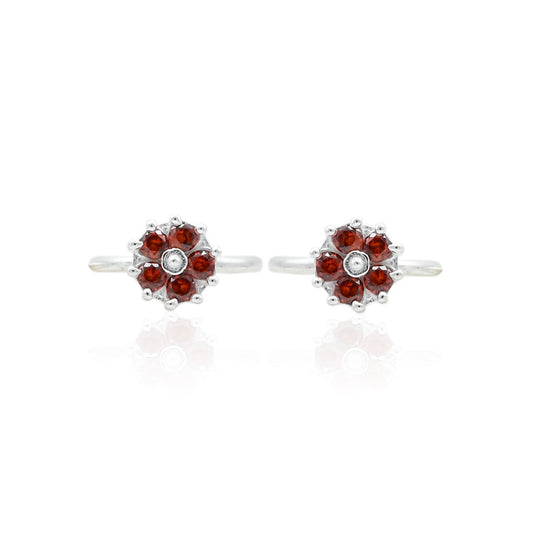 Elegant silver toe rings featuring sparkling orange flower designs for a vibrant look