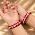 Traditional Red Bangles with Pure Silver Floral