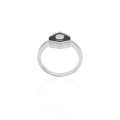 Stylish silver ring showcasing a striking black stone centerpiece.