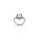 Stylish emerald cut silver ring featuring green and white accents.