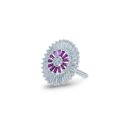 Elegant silver ring featuring purple stones, perfect for young girls