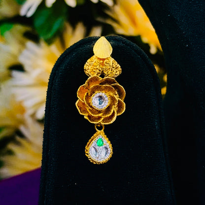 Graceful Gold Polish Silver Necklace with Gold Leaves and Magnificent Flower Buds.