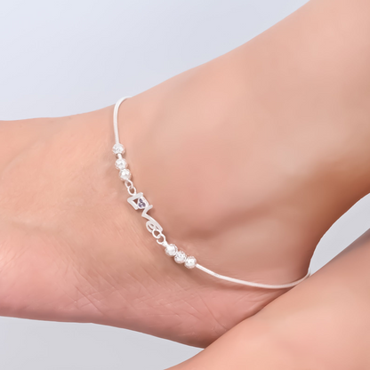 Delicate Silver Love Anklet - Designer & Lightweight for Daily Style.