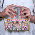 Silver Purse with Handmade Pink Flower Engraving for Ladies