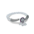 Center Heart Design Silver Kada Payal with Purple and Green Stones