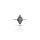 Chic silver ring with white and purple gemstones.