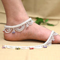 Traditional Silver Anklet Payal with Latkan Chain and Colorful Moti Ghungroo.