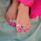 Pink Stone Flower Design Silver Toe Ring (4 pieces)