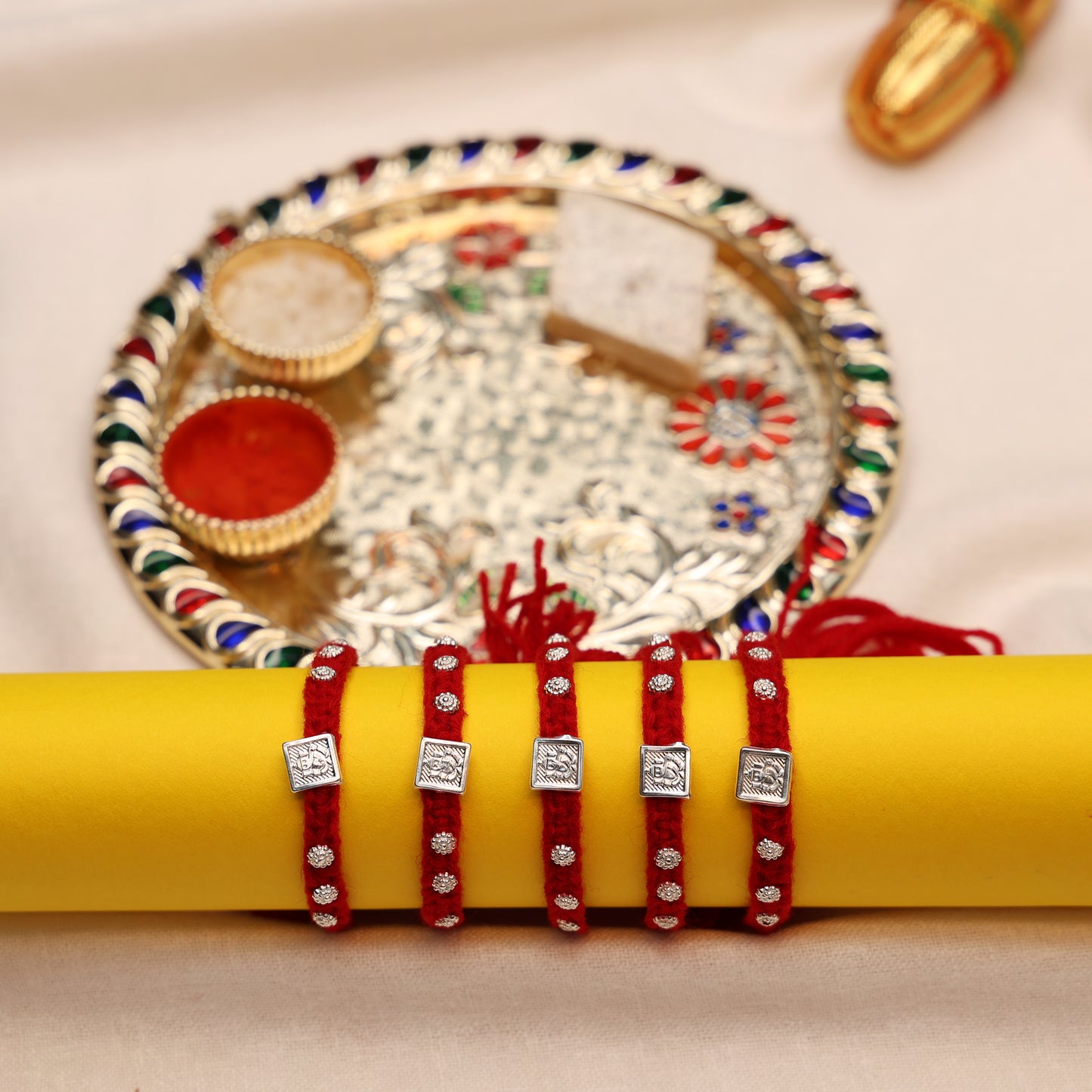 Square Motif Ganesh Silver Rakhi