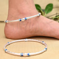 Silver Kada Payal with Engraving Design and Blue Color Pattern