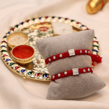 Square Motif Ganesh Silver Rakhi