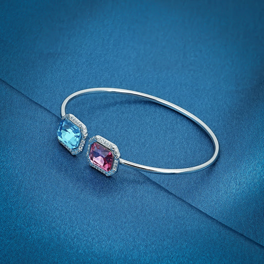 Elegant silver kada for girls with pink and blue gemstone accents