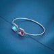 Elegant silver kada for girls with pink and blue gemstone accents