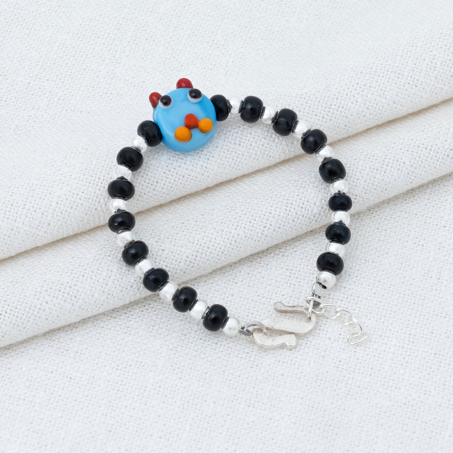 Blue Playful Silver & Black Beaded baby Bracelet