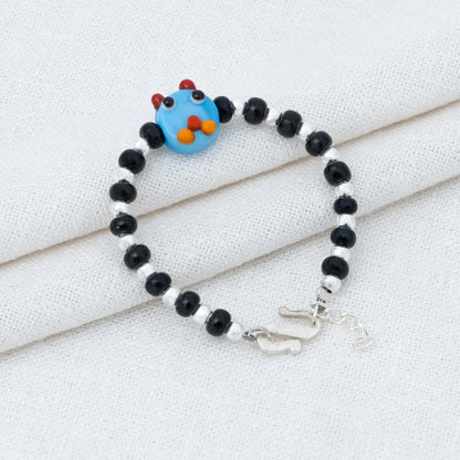 Blue Playful Silver & Black Beaded baby Bracelet