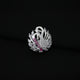 Silver Sari Pin with Two Swans and Pink Gemstones.