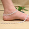 Delicate Silver Anklet Payal with Flower Buds and Colorful Center Gemstone.
